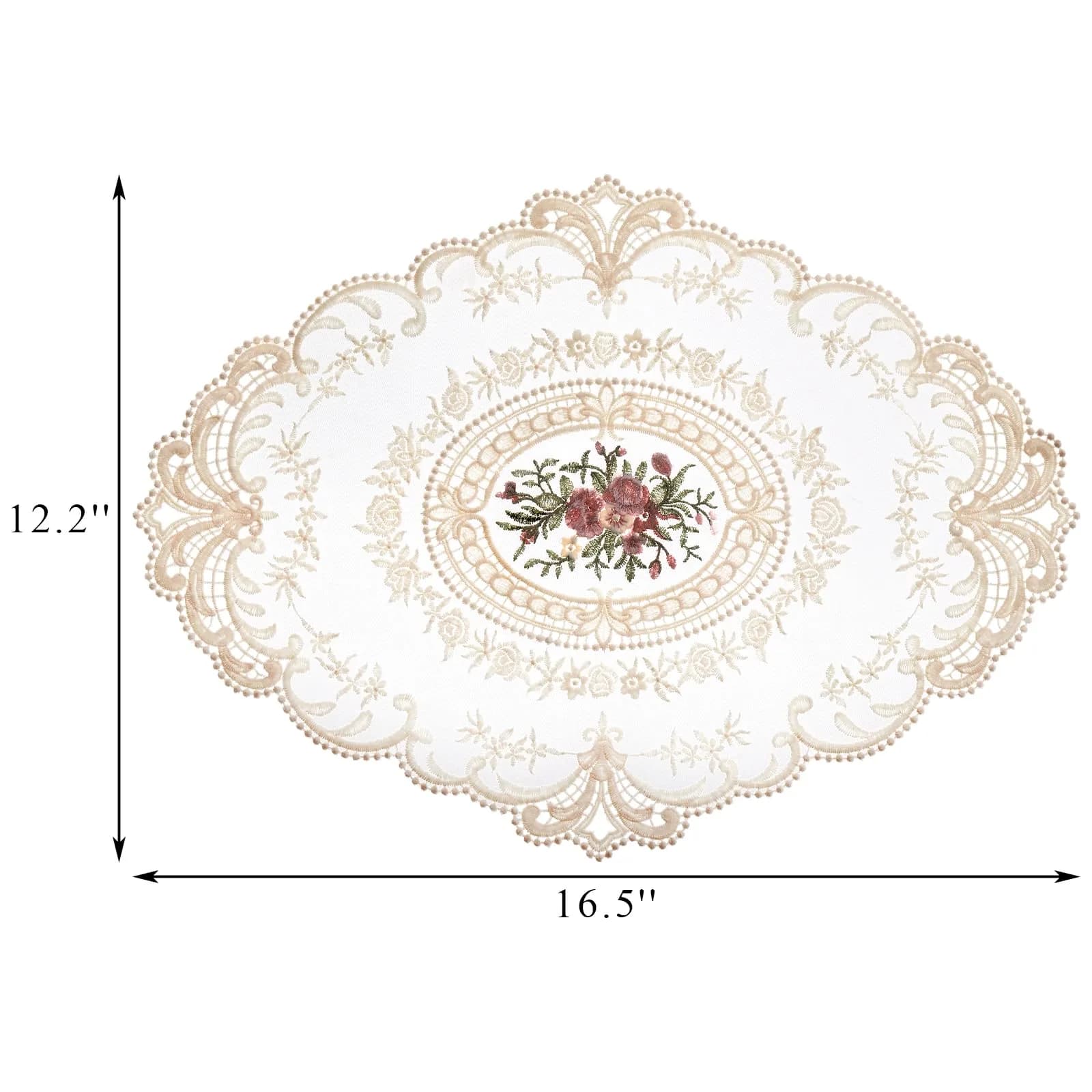 Mezchi Retro French Style Lace Placemats 30cm (12'') x 40cm (16'') Oval, Set of 6 | Elegant Victorian Decor for Dining Tables - view 2