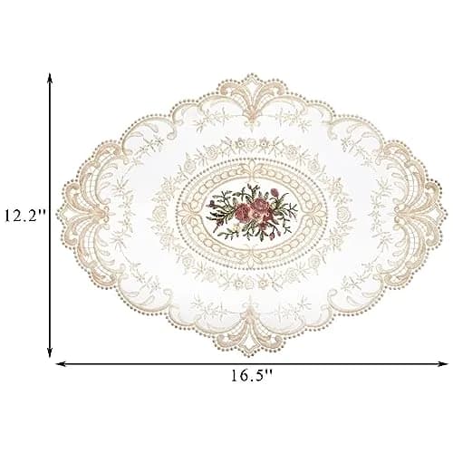 Mezchi Retro French Style Lace Placemats 30cm (12'') x 40cm (16'') Oval, Set of 6 | Elegant Victorian Decor for Dining Tables thumbnail 2