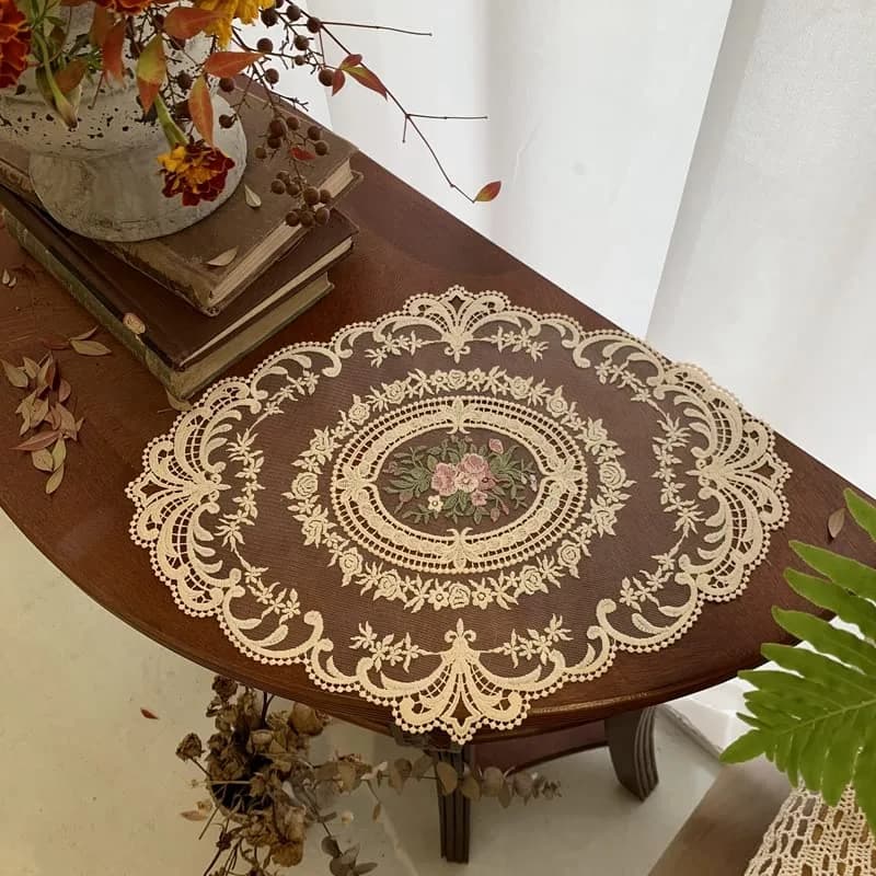 Mezchi Retro French Style Lace Placemats 30cm (12'') x 40cm (16'') Oval, Set of 6 | Elegant Victorian Decor for Dining Tables - view 4