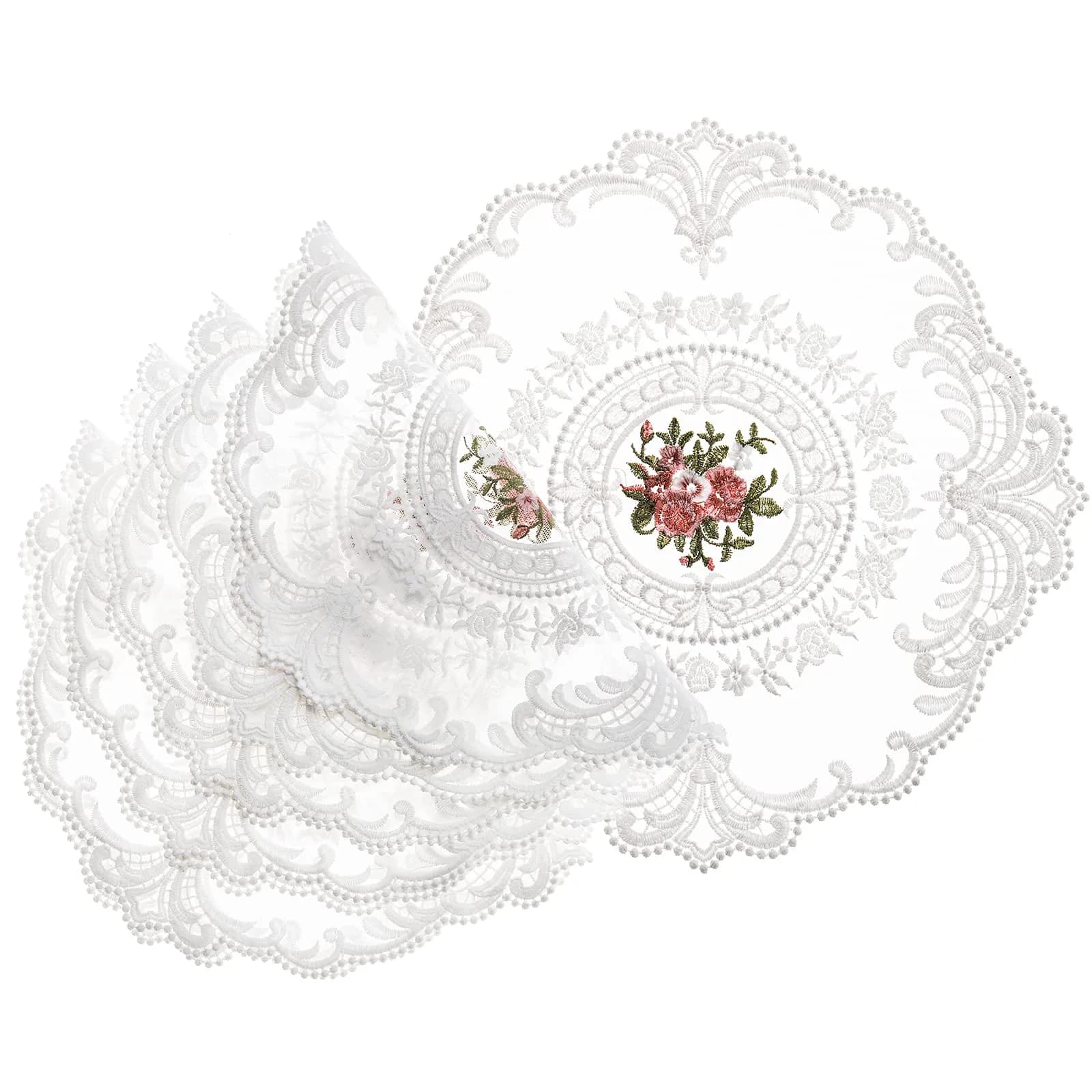 Mezchi 6 Pack Retro French Style Lace Placemats 28cm (11 inch) Round | Vintage Crochet Doilies for Tables