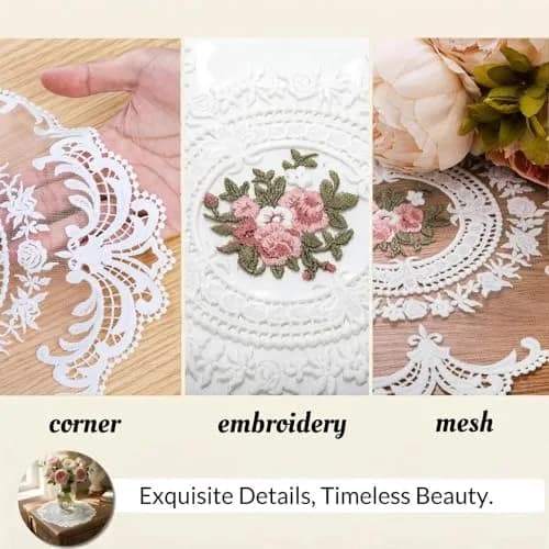 Mezchi 6 Pack Retro French Style Lace Placemats 28cm (11 inch) Round | Vintage Crochet Doilies for Tables thumbnail 4
