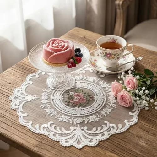 Mezchi 6 Pack Retro French Style Lace Placemats 28cm (11 inch) Round | Vintage Crochet Doilies for Tables thumbnail 6