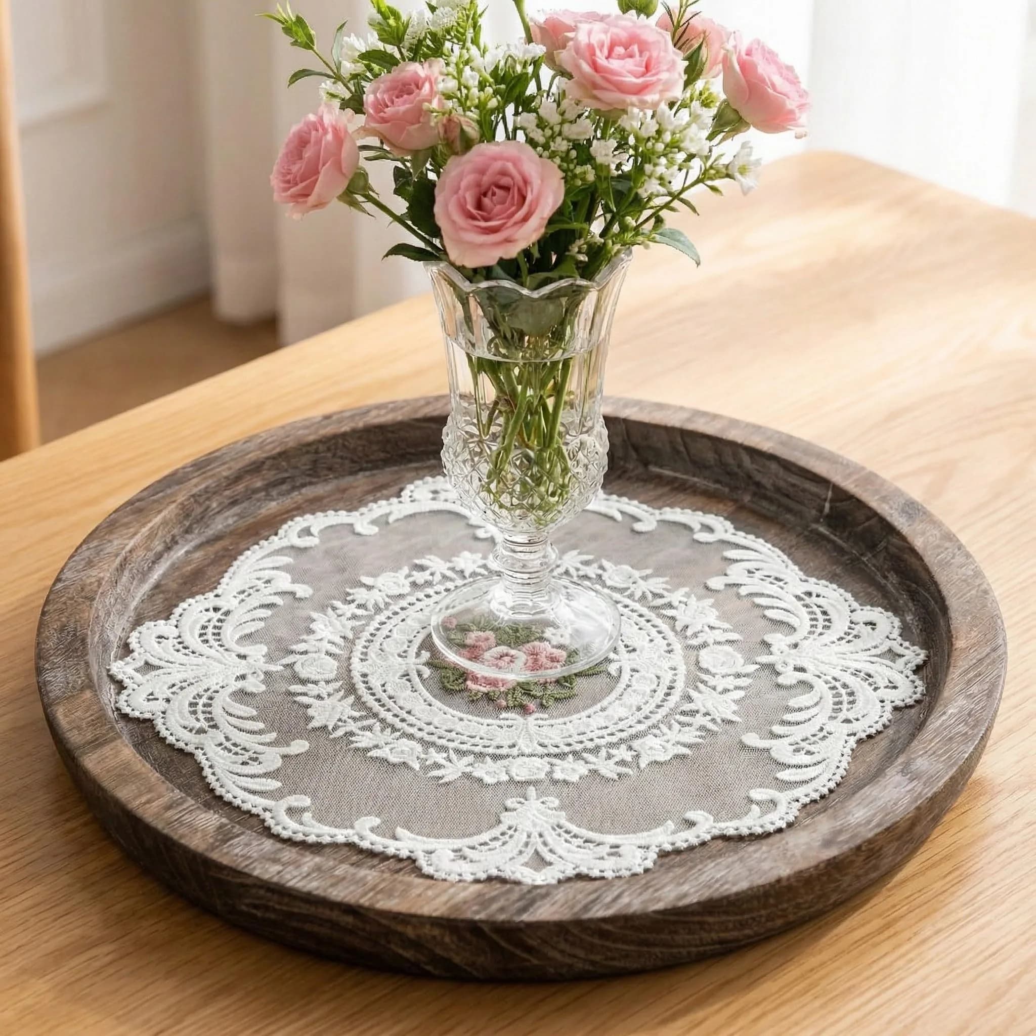 Mezchi 6 Pack Retro French Style Lace Placemats 28cm (11 inch) Round | Vintage Crochet Doilies for Tables - view 7