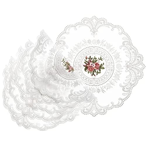 Mezchi 6 Pack Retro French Style Lace Placemats 28cm (11 inch) Round | Vintage Crochet Doilies for Tables thumbnail 1