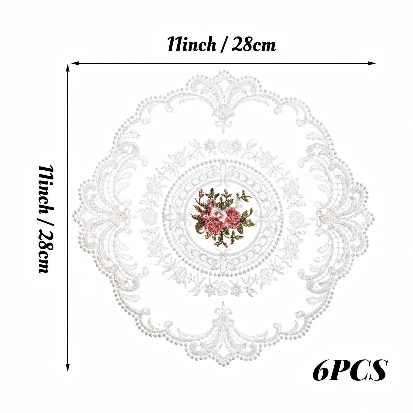 Mezchi 6 Pack Retro French Style Lace Placemats 28cm (11 inch) Round | Vintage Crochet Doilies for Tables - view 3