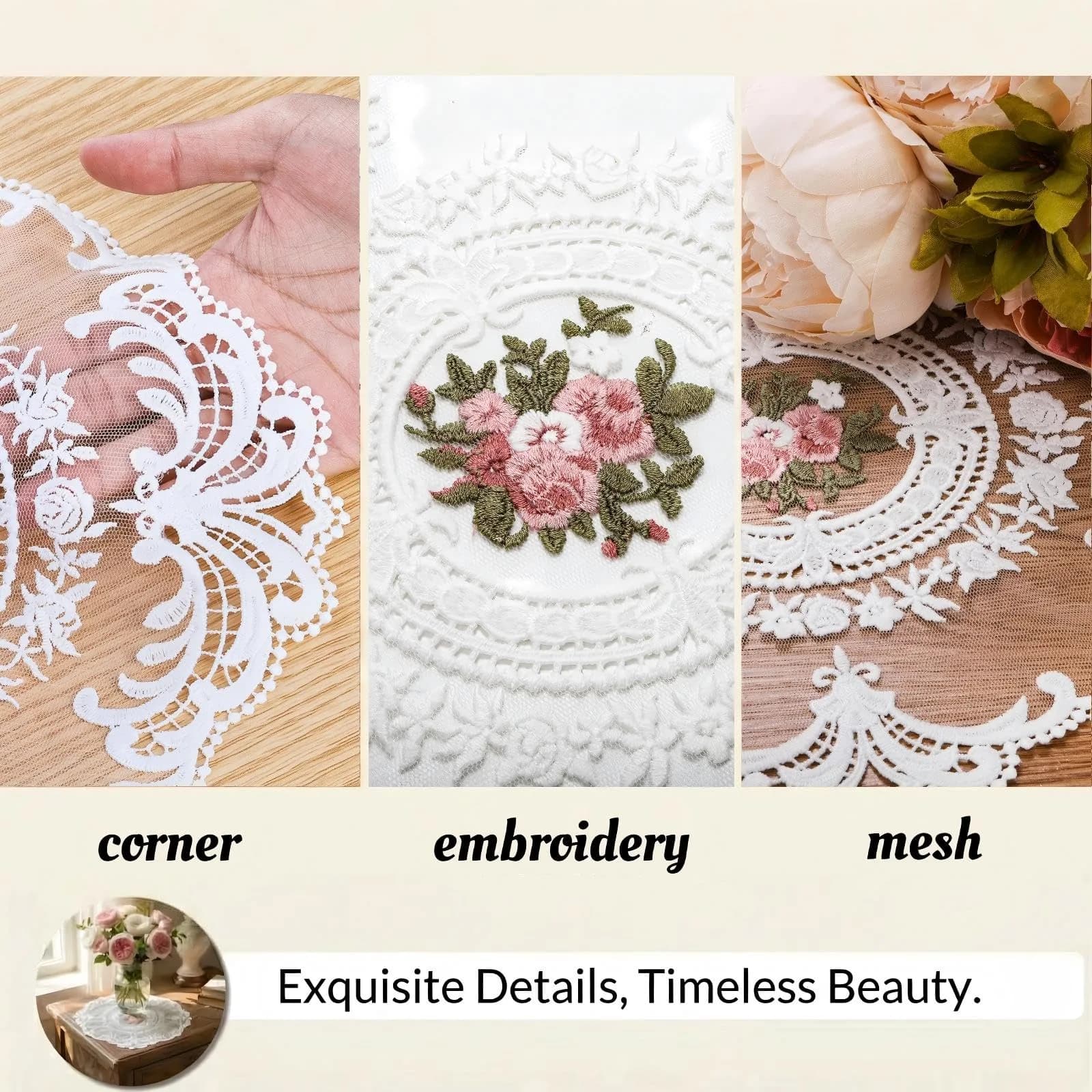 Mezchi 6 Pack Retro French Style Lace Placemats 28cm (11 inch) Round | Vintage Crochet Doilies for Tables - view 4