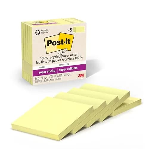 Post-it Super Sticky Notes 3 x 3 in Canary Yellow 5 Pads | 2X Sticking Power thumbnail 1