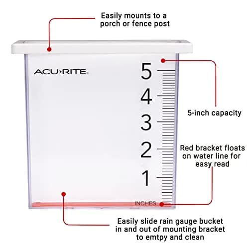 AcuRite Waterfall Rain Gauge with 5-inch Capacity | Clear Acrylic with Floating Red Marker thumbnail 3