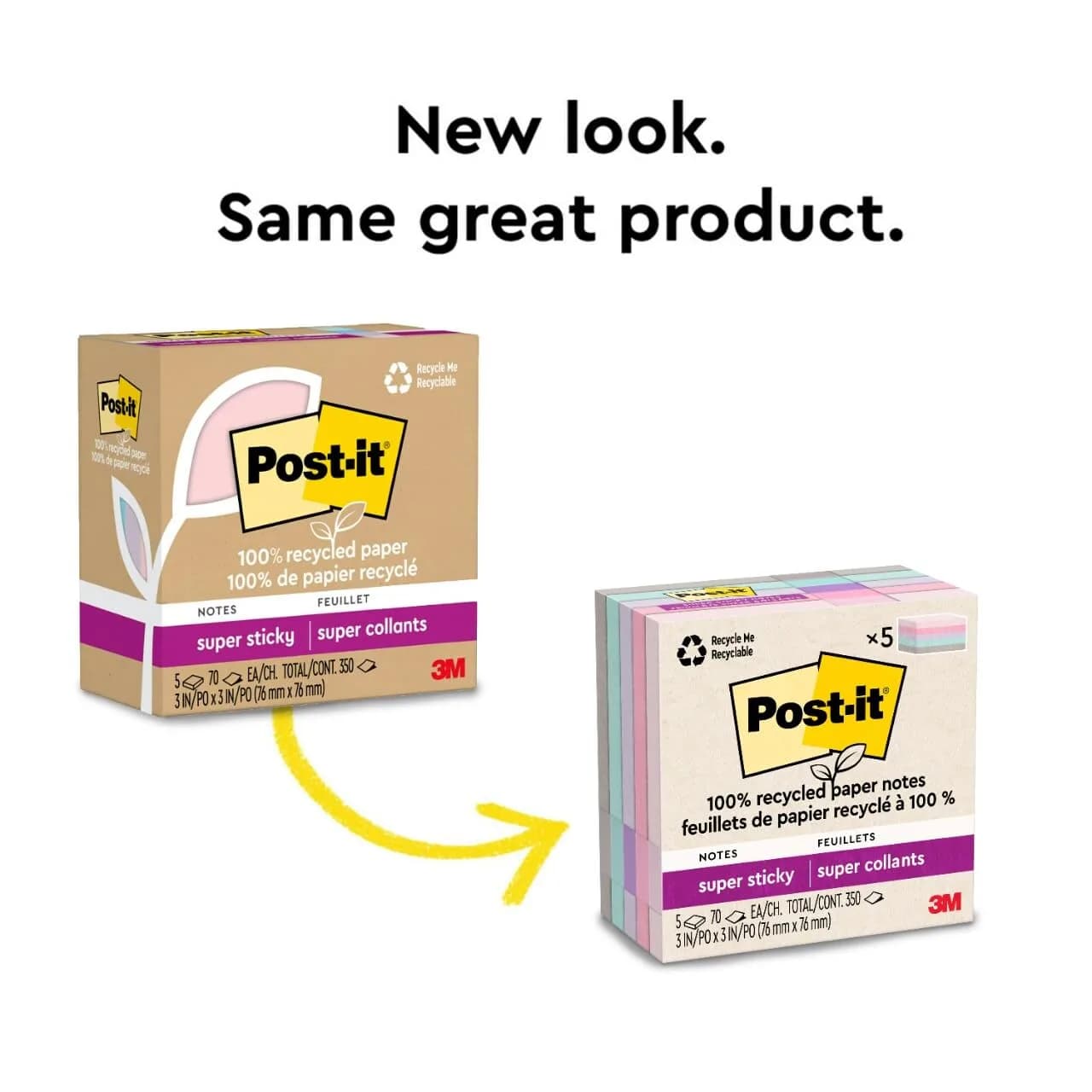Post-it 100% Recycled Super Sticky Notes, 3 x 3 in, Wanderlust Pastels, 5 Pads | Eco-Friendly Notes with 2X Sticking Power - view 9