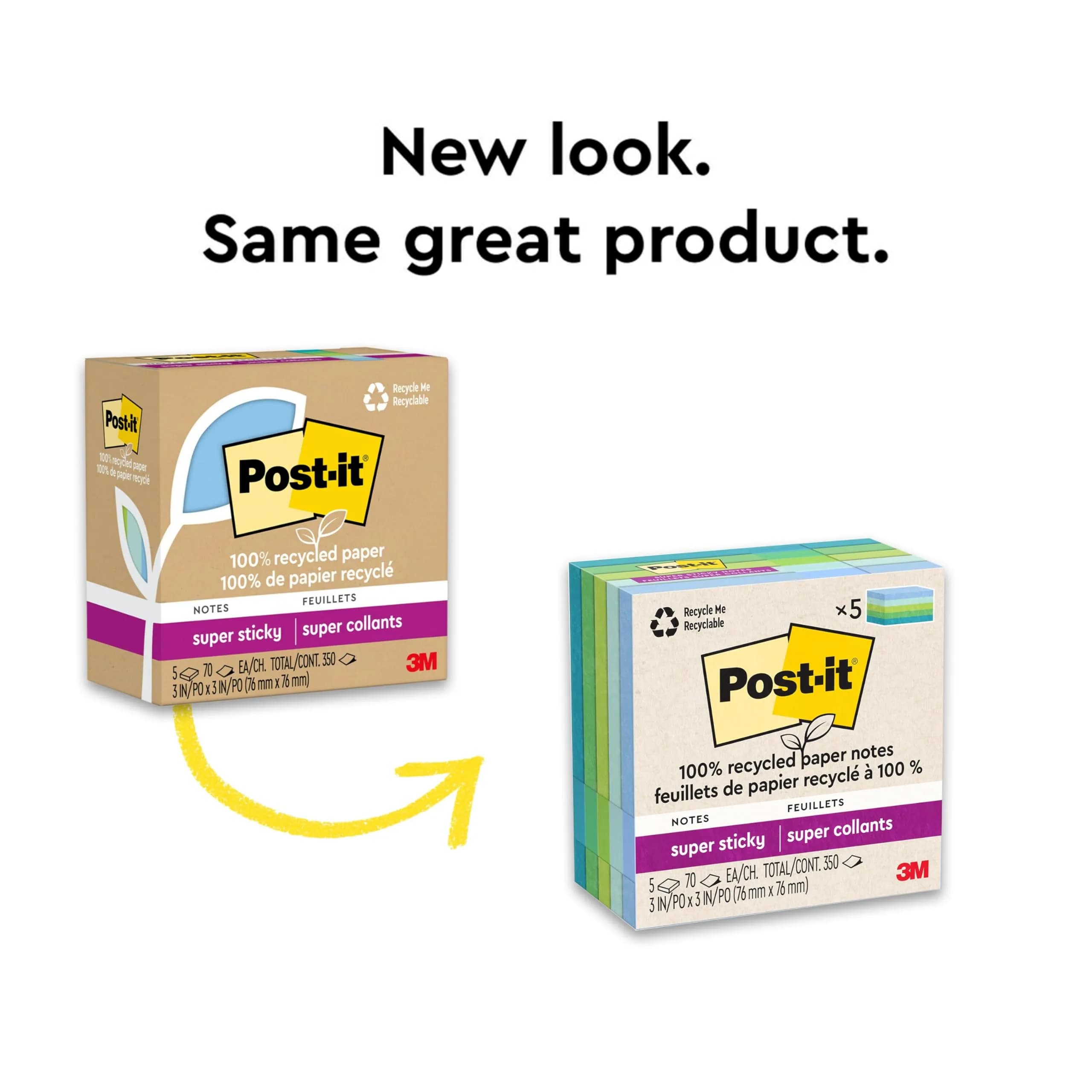 Post-it 100% Recycled Super Sticky Notes 3 x 3 in Oasis Collection (12 Pads, 70 Sheets/Pad) | Acid-Free Paper - view 8