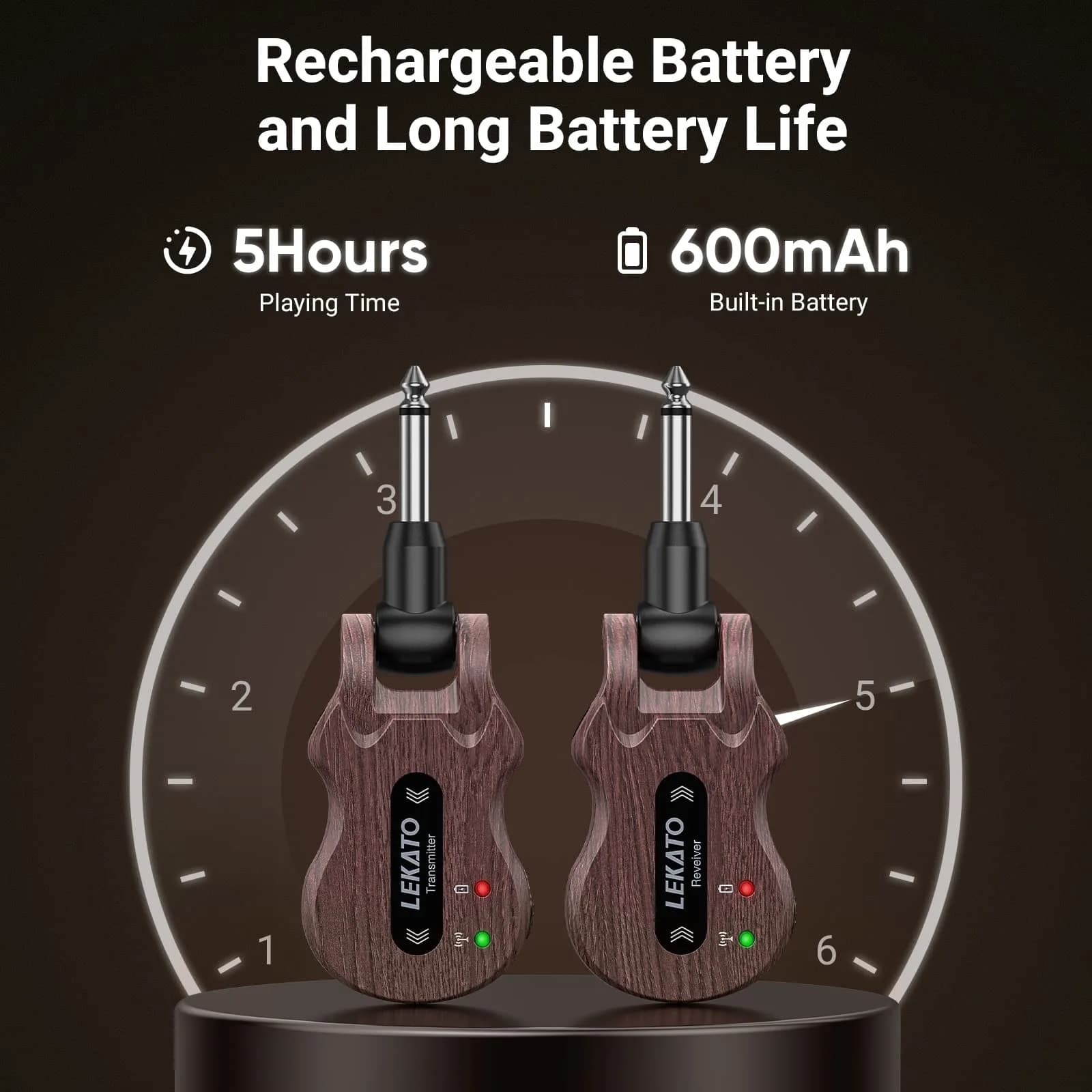 LEKATO 5.8GHz Wireless Guitar System Transmitter and Receiver | 24-Bit Audio, 220° Rotatable Plug, 5-Hour Battery - view 5