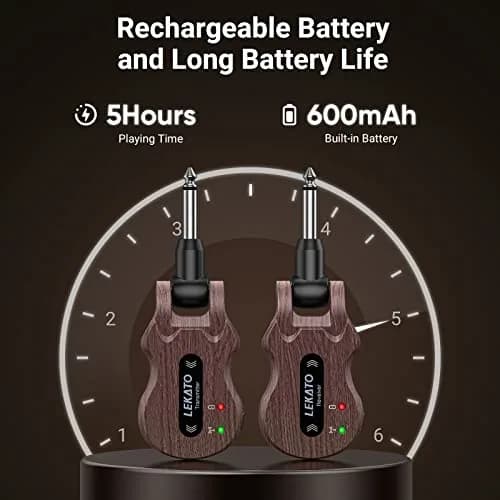 LEKATO 5.8GHz Wireless Guitar System Transmitter and Receiver | 24-Bit Audio, 220° Rotatable Plug, 5-Hour Battery thumbnail 5