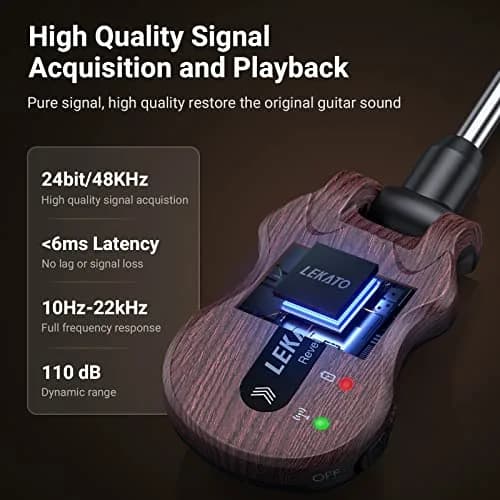 LEKATO 5.8GHz Wireless Guitar System Transmitter and Receiver | 24-Bit Audio, 220° Rotatable Plug, 5-Hour Battery thumbnail 2