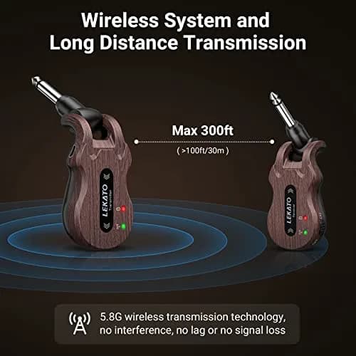 LEKATO 5.8GHz Wireless Guitar System Transmitter and Receiver | 24-Bit Audio, 220° Rotatable Plug, 5-Hour Battery thumbnail 3