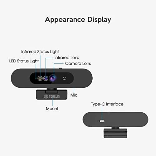 TOALLIN 1080P Webcam with Windows Hello, IR Facial Recognition | Full HD, Privacy Cover, Microphone thumbnail 6