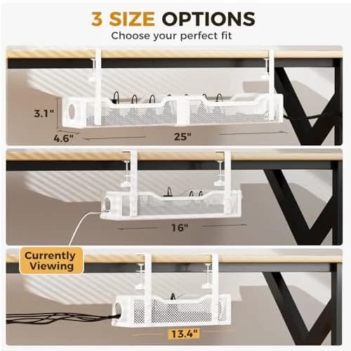 Cinati Under Desk Cable Management Tray, 13.4" Metal Cord Organizer, White | No Drill Clamp Mount thumbnail 5