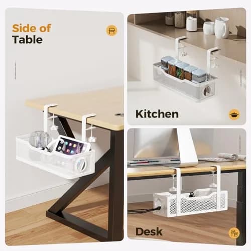 Cinati Under Desk Cable Management Tray, 13.4" Metal Cord Organizer, White | No Drill Clamp Mount thumbnail 7