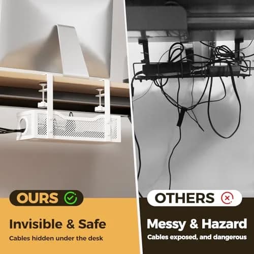 Cinati Under Desk Cable Management Tray, 13.4" Metal Cord Organizer, White | No Drill Clamp Mount thumbnail 3