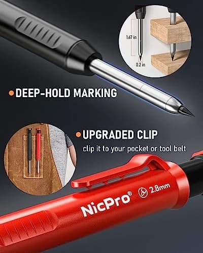 Nicpro 5 Pack Carpenter Pencils with Sharpener | 2.8mm Refills, Durable Metal & ABS Construction, Portable for Outdoor & Indoor Use thumbnail 4