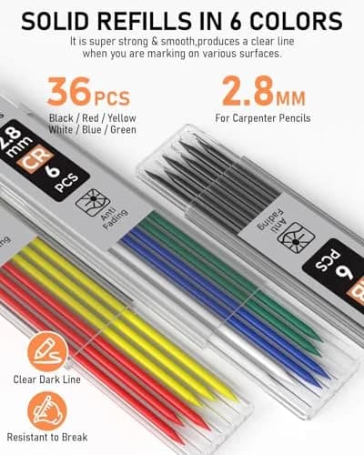 Nicpro 5 Pack Carpenter Pencils with Sharpener | 2.8mm Refills, Durable Metal & ABS Construction, Portable for Outdoor & Indoor Use thumbnail 5