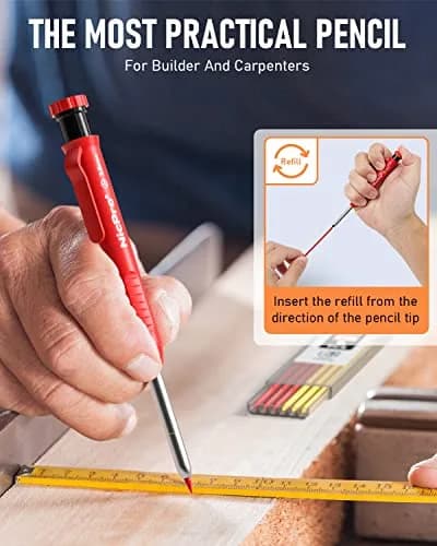 Nicpro 5 Pack Carpenter Pencils with Sharpener | 2.8mm Refills, Durable Metal & ABS Construction, Portable for Outdoor & Indoor Use thumbnail 6