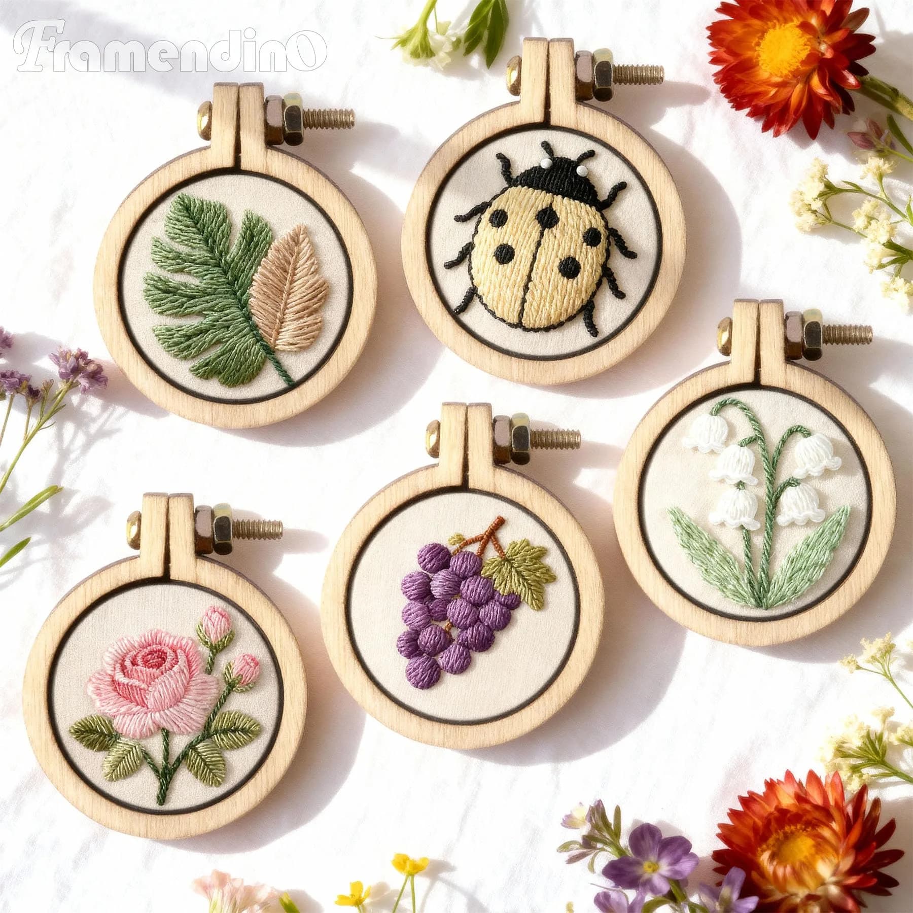 Framendino Mini Embroidery Hoops 40 Pack | Tiny Round Wood Cross Stitch Rings for Crafts & Jewelry - view 5
