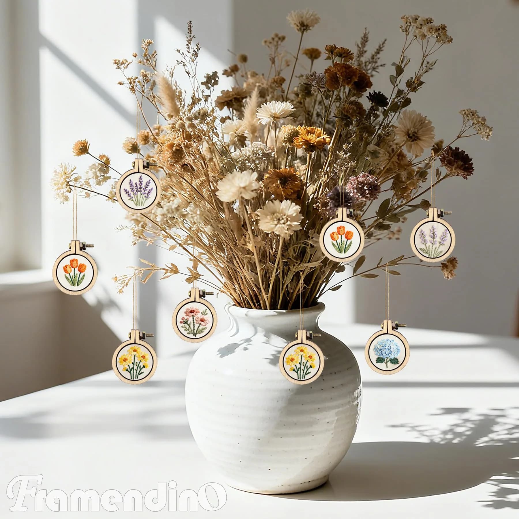 Framendino Mini Embroidery Hoops 40 Pack | Tiny Round Wood Cross Stitch Rings for Crafts & Jewelry - view 9