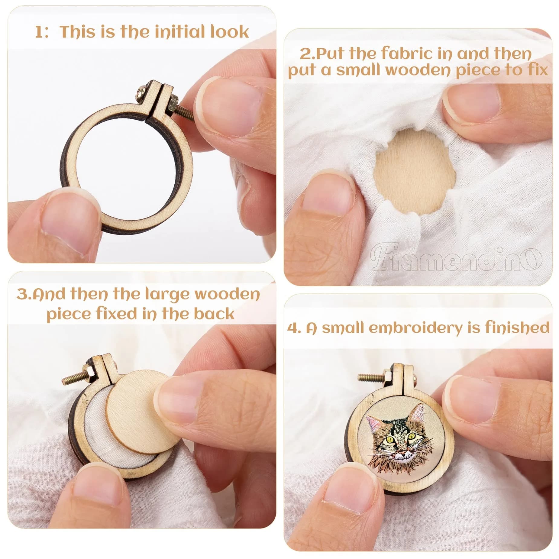 Framendino 40 Pack Mini Embroidery Hoops, 1.18"x0.98" Wood Round Cross Stitch for Crafts & Jewelry - view 3
