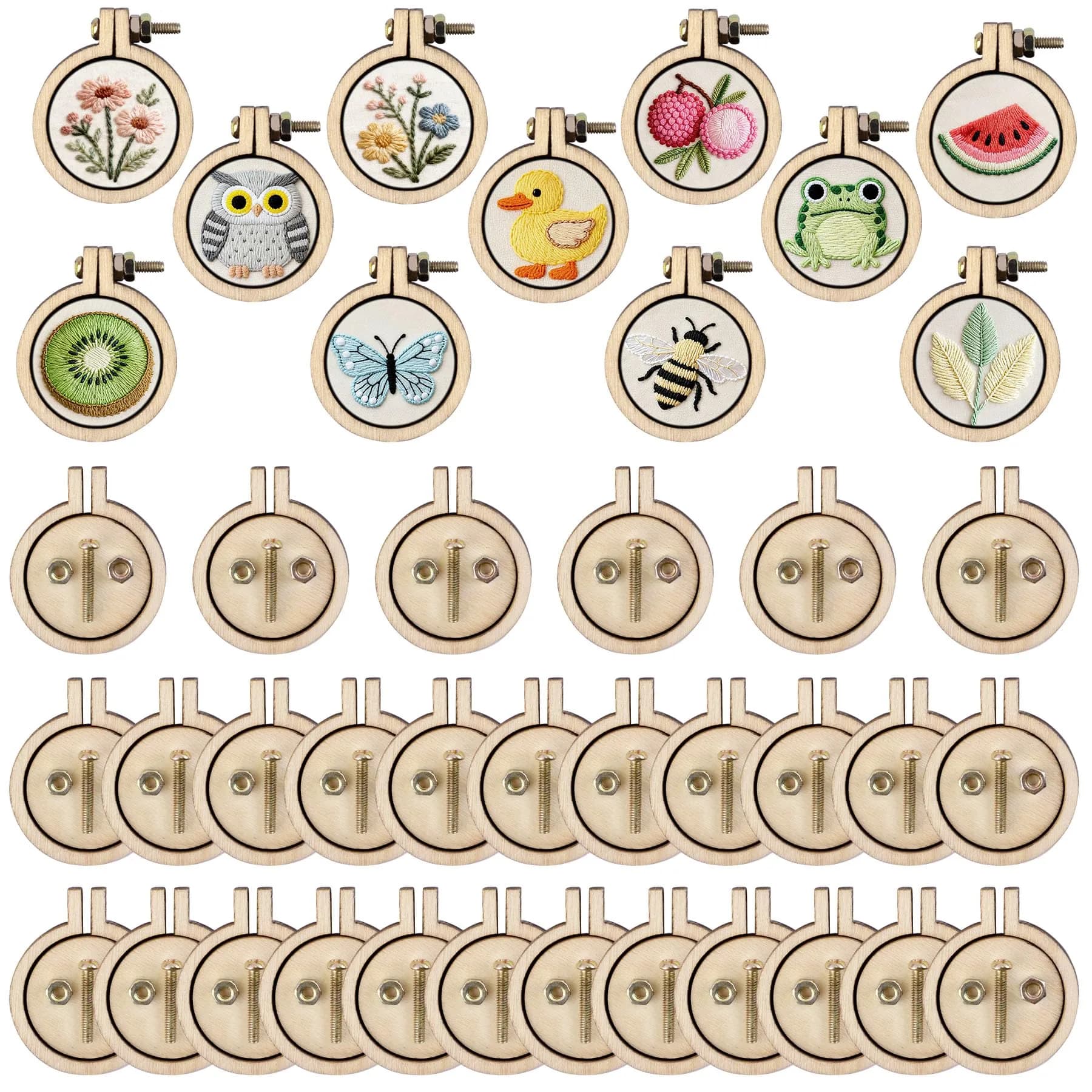 Framendino Mini Embroidery Hoops Wood Round Cross Stitch for Crafts Jewelry 20 Pack (2.9 cm / 2.5 cm) — 1.18"x0.98"