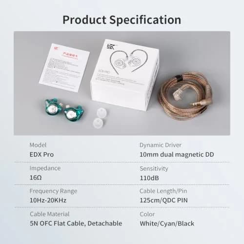 KZ EDX Pro In-Ear Monitor Headphones with Dual Dynamic Drivers | 10mm Drivers, 24Ω Impedance, 112dB/mW Sensitivity thumbnail 9