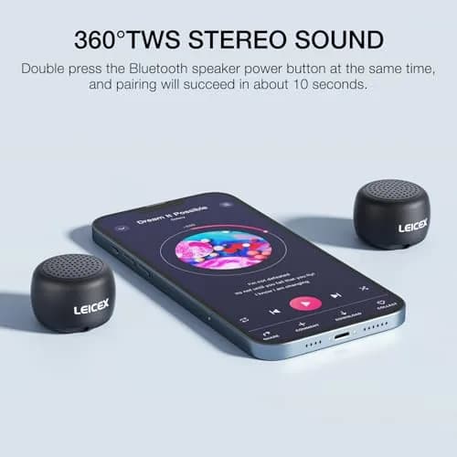 LEICEX Mini Bluetooth Speaker, Tiny Portable Bluetooth 5.0 Speaker with Lanyard | 21g (0.74 oz) thumbnail 2