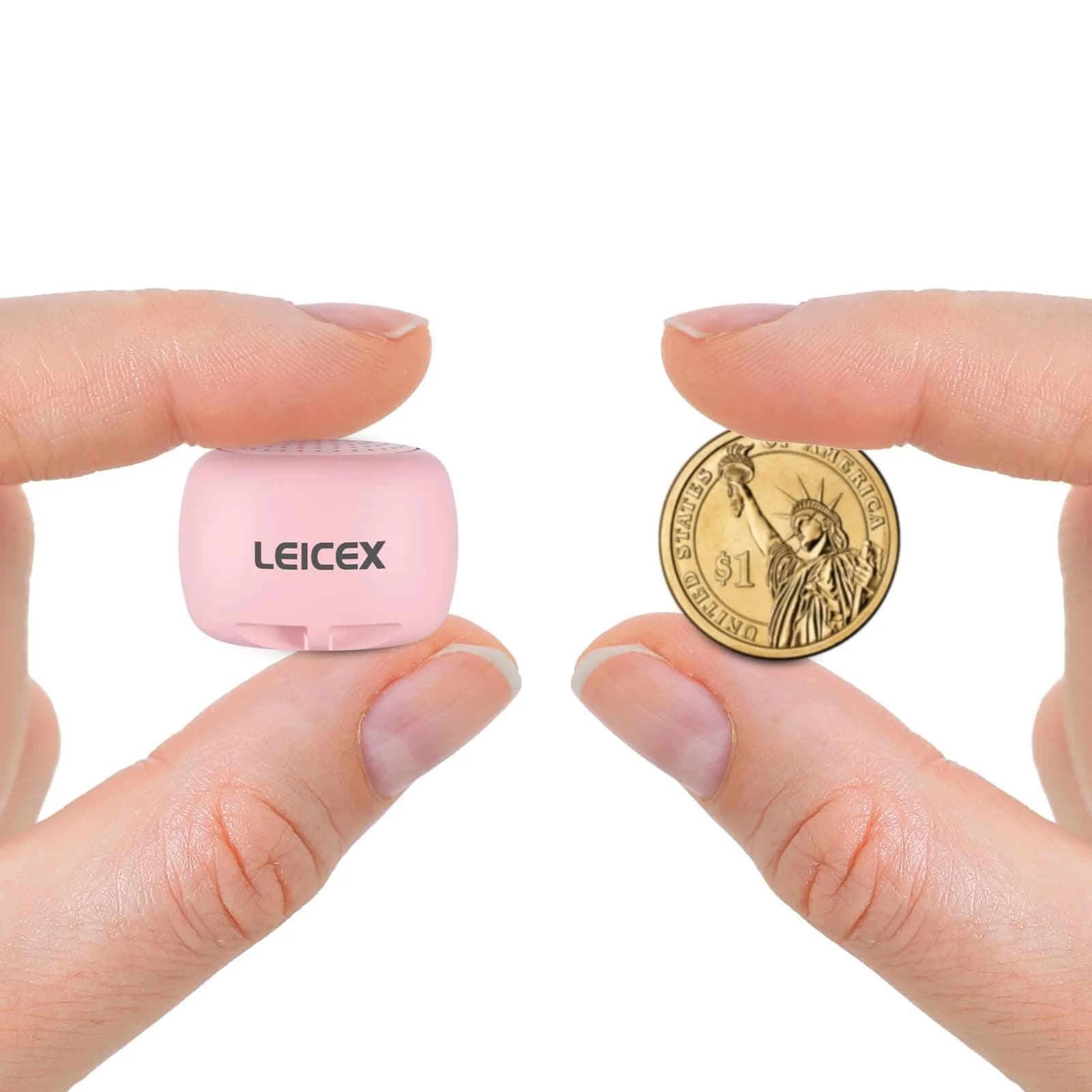 LEICEX Mini Wireless Bluetooth Speaker with Bluetooth 5.0 - Pink | Tiny 21g (0.74 oz) Portable Coin-Sized Sound - main product image