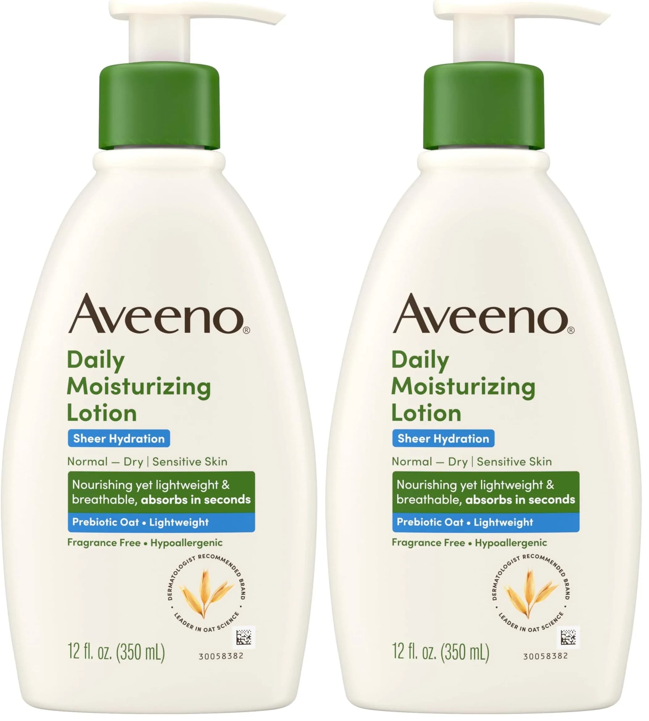 Aveeno Daily Moisturizing Sheer Hydration Fragrance-Free Lotion 530ml (18 Fl Oz) | Prebiotic Oat for Dry Skin — White