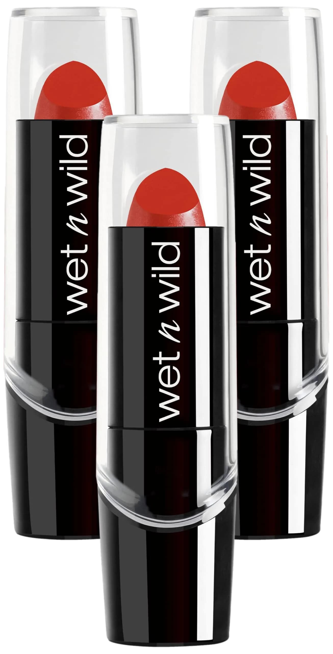 wet n wild Silk Finish Lipstick in Cherry Frost Red - Hydrating & Buildable Lip Color (Pack of 3) - main product image