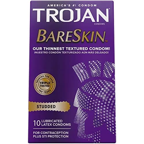 Trojan Studded Bareskin Lubricated Condoms - 10 Count (Pack of 3) | Ultra Thin, Studded for Sensation thumbnail 7