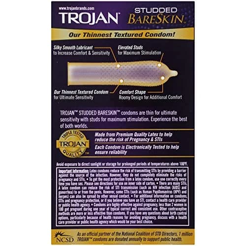 Trojan Studded Bareskin Lubricated Condoms - 10 Count (Pack of 3) | Ultra Thin, Studded for Sensation thumbnail 2