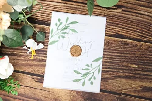 Puremigo 50 Pack Eucalyptus Greenery Printed Pre-Folded Vellum Jackets for 5x7 Invitations - 115GSM Vellum Paper thumbnail 5