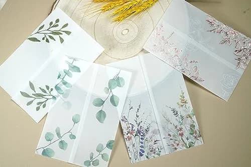 Puremigo 50 Pack Eucalyptus Greenery Printed Pre-Folded Vellum Jackets for 5x7 Invitations - 115GSM Vellum Paper thumbnail 6