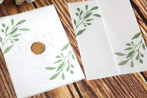 Puremigo 50 Pack Eucalyptus Greenery Printed Pre-Folded Vellum Jackets for 5x7 Invitations - 115GSM Vellum Paper thumbnail 2