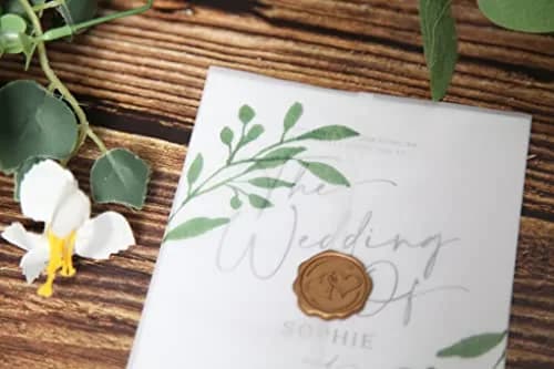 Puremigo 50 Pack Eucalyptus Greenery Printed Pre-Folded Vellum Jackets for 5x7 Invitations - 115GSM Vellum Paper thumbnail 3