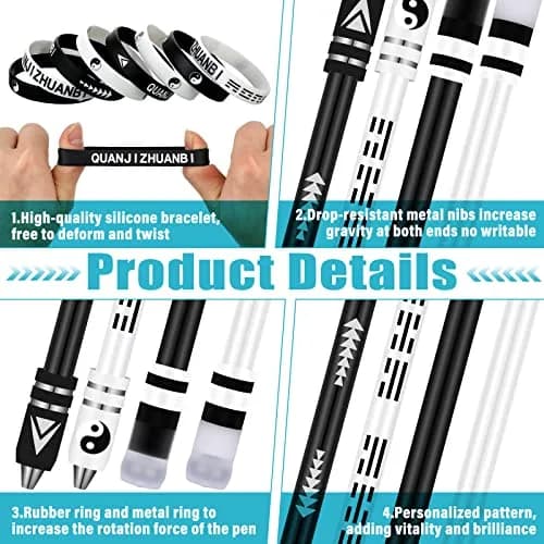 Geyee Spinning Pen with Silicone Bracelet Set | 21.5 cm (8.5 inches) Length, 4 Pens + 8 Bracelets thumbnail 3