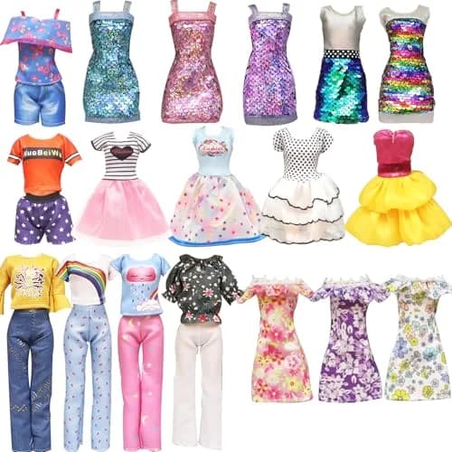 Carreuty 25-Piece Doll Clothes & Accessories Set for 11.5-inch Dolls | Hand-Woven Cotton Outfits & Plastic Accessories — 20 Pcs