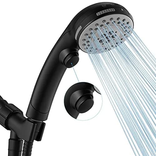 DOILIESE Matte Black High Pressure 6-Setting Shower Head with Handheld & Pause Switch, 15.2 cm (6 Inch) | Spa Spray & Rain Settings thumbnail 1
