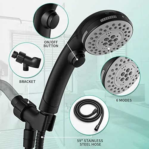 DOILIESE Matte Black High Pressure 6-Setting Shower Head with Handheld & Pause Switch, 15.2 cm (6 Inch) | Spa Spray & Rain Settings thumbnail 5