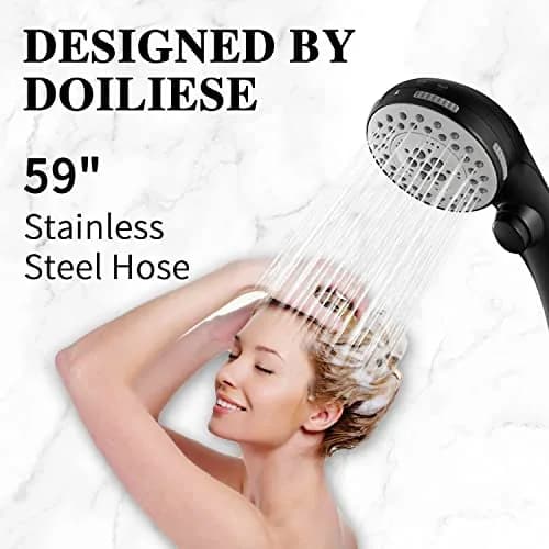 DOILIESE Matte Black High Pressure 6-Setting Shower Head with Handheld & Pause Switch, 15.2 cm (6 Inch) | Spa Spray & Rain Settings thumbnail 6