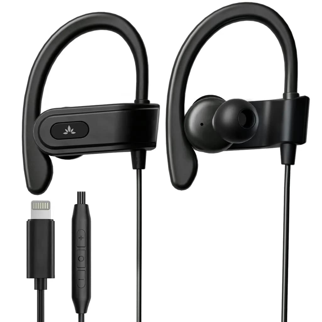 Avantree L171 Lightning Wired Earbuds with Microphone & Volume Control | Compatible with iPhone 11-14, MFi Certified, Sport & Running Headphones — Black