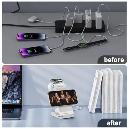 GEJIUCAI Magnetic Wireless Charger Stand 3 in 1 Foldable 20W | Fast MagSafe Charging Station for iPhone, iWatch, AirPods thumbnail 6