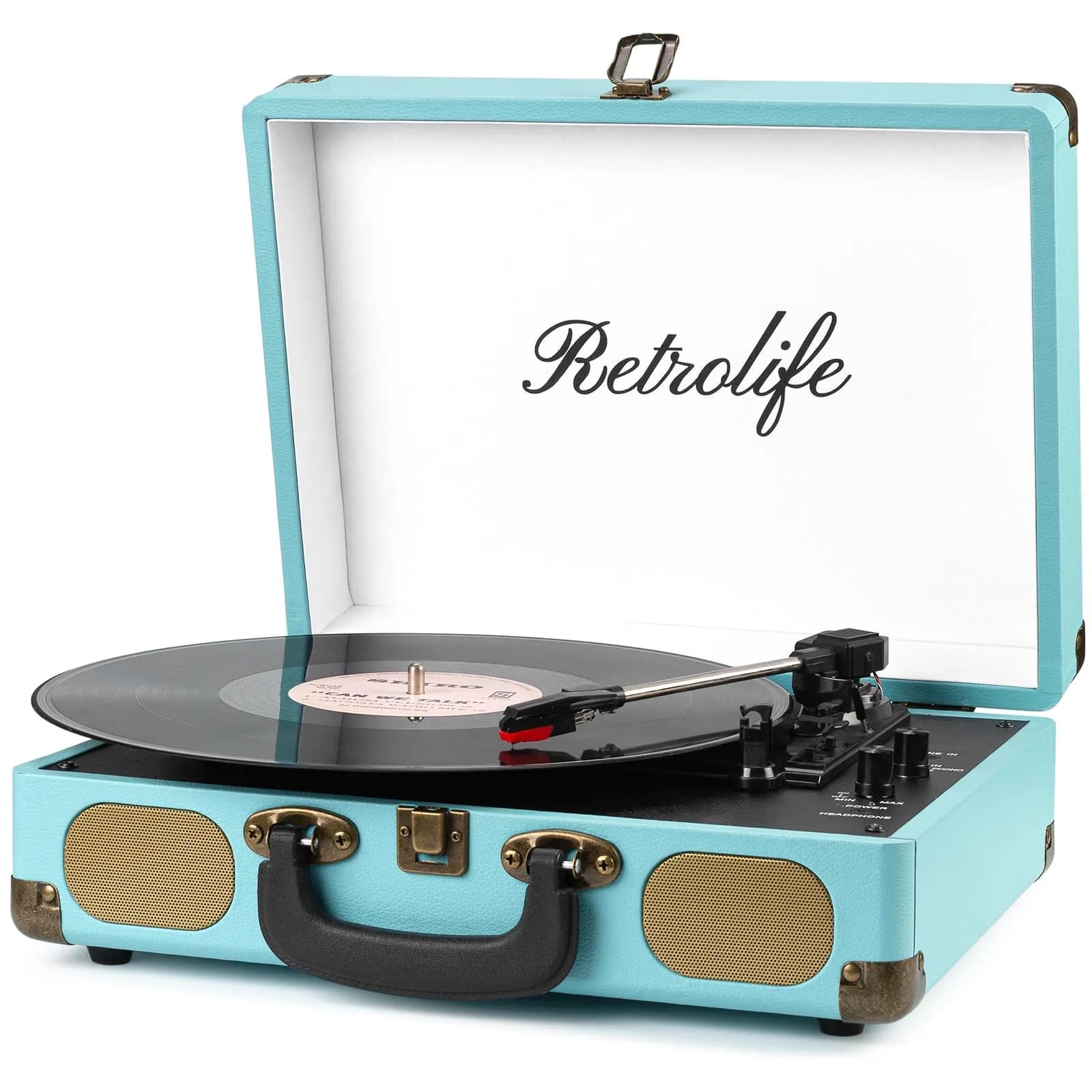 Retrolife Record Player,3-Speed Bluetooth Suitcase Vinyl Player-Blue | Portable Vintage Turntable with Bluetooth Streaming