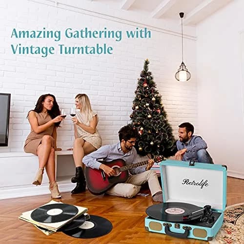 Retrolife Record Player,3-Speed Bluetooth Suitcase Vinyl Player-Blue | Portable Vintage Turntable with Bluetooth Streaming thumbnail 7