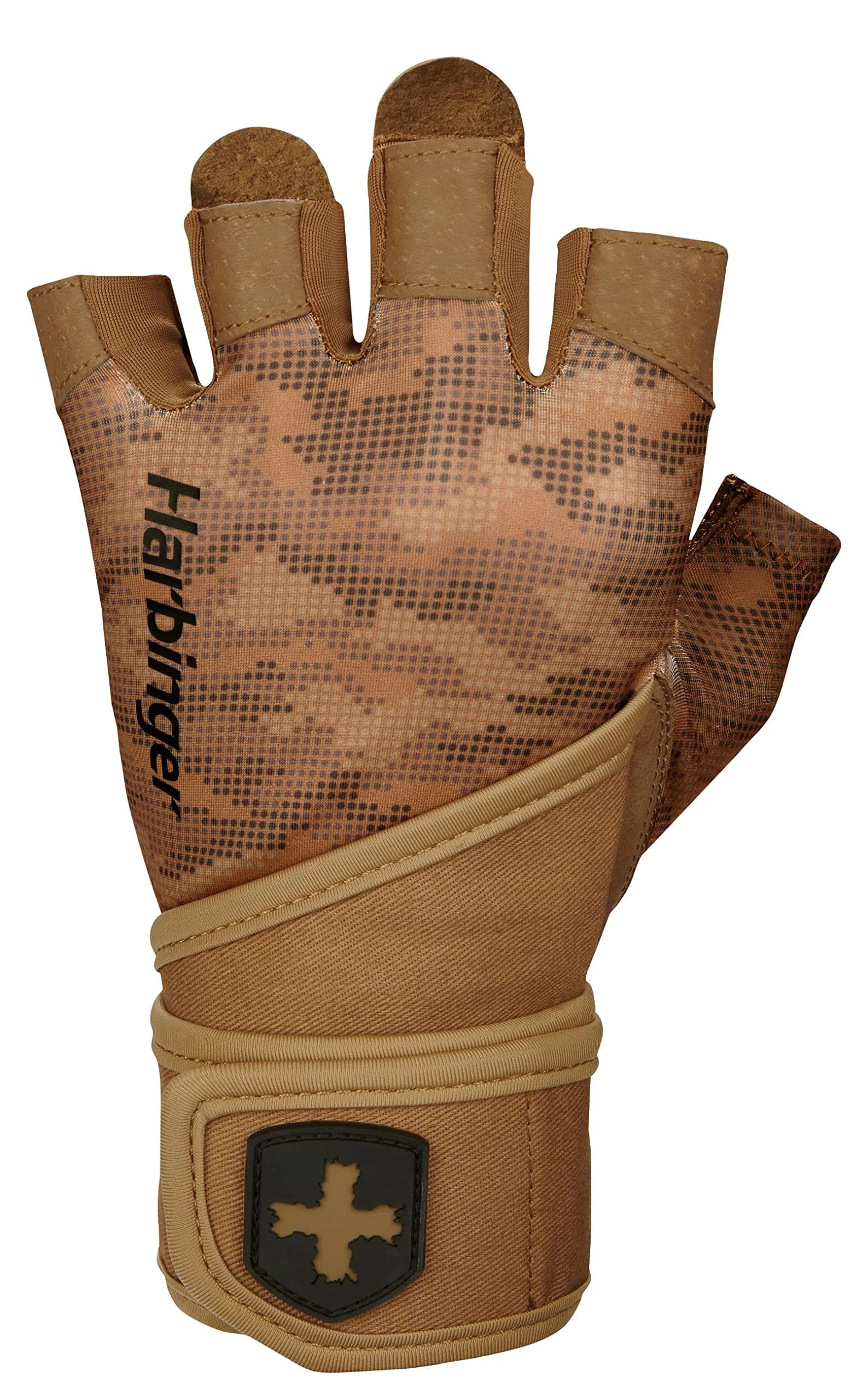 Harbinger Pro Wristwrap Gloves 2.0 Men's Tan Camo Medium | Integrated Wrist Support for Weightlifting & Gym
